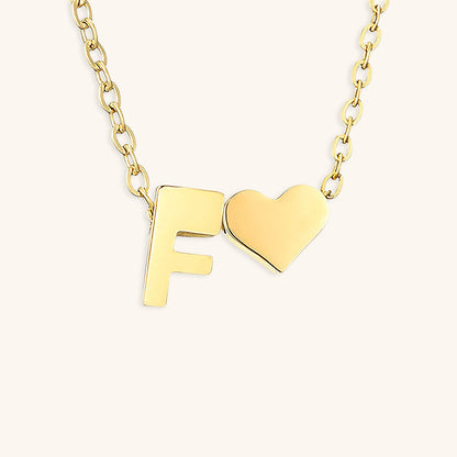 Gold Necklace with Initial and Heart
