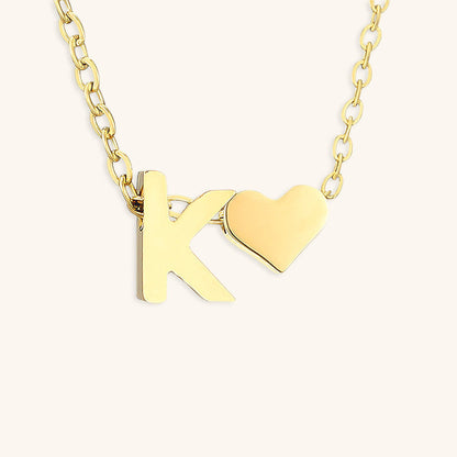 Gold Necklace with Initial and Heart
