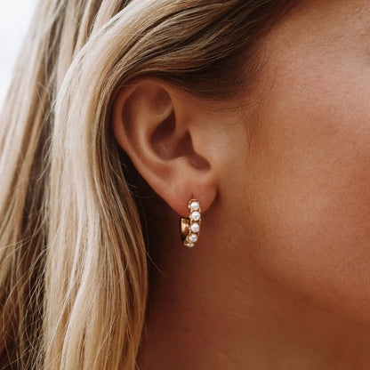 Mini Gold Pearl Hoop Earrings