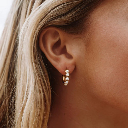 Mini Gold Pearl Hoop Earrings