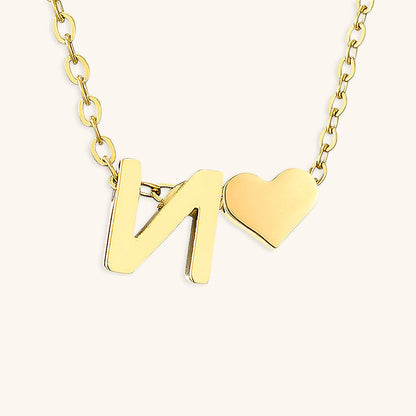 Gold Necklace with Initial and Heart