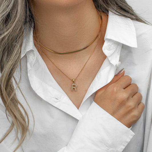 Layered Gold Necklace with Initial Letter