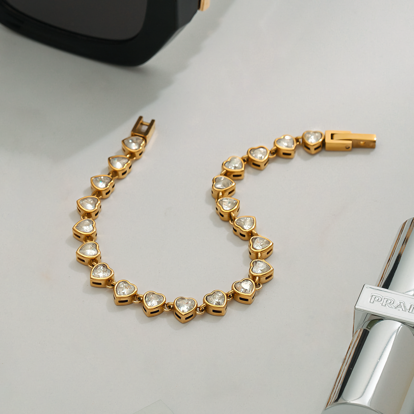 Romani Tennis Bracelet with Heart-Shaped Stones