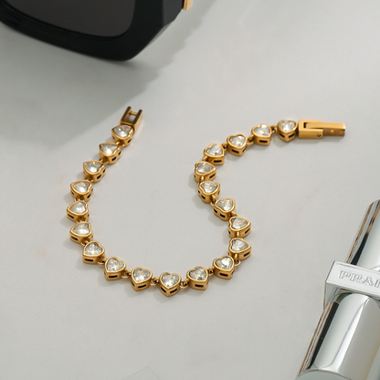 Romani Tennis Bracelet with Heart-Shaped Stones
