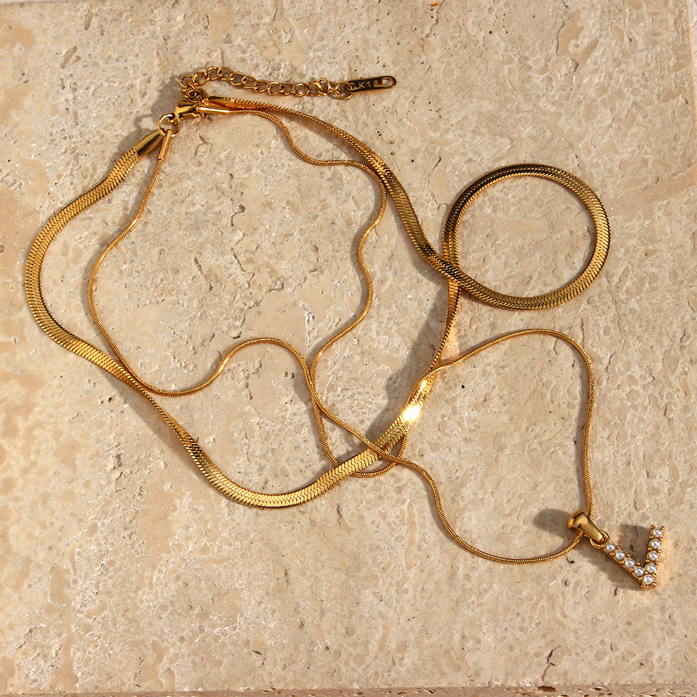 Layered Gold Necklace with Initial Letter