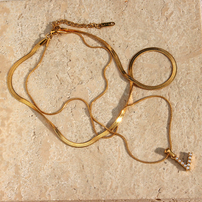 Layered Gold Necklace with Initial Letter