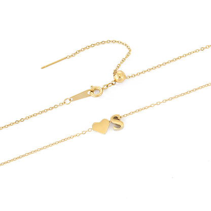 Gold Necklace with Initial and Heart