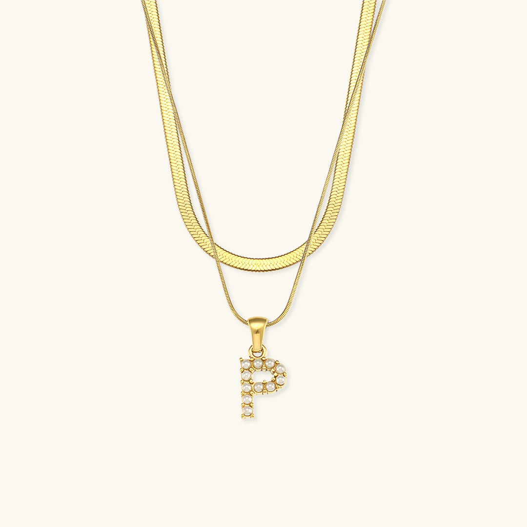 Layered Gold Necklace with Initial Letter
