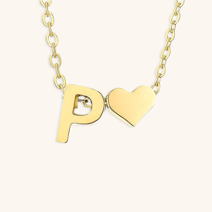 Gold Necklace with Initial and Heart