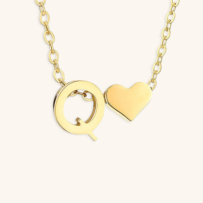 Gold Necklace with Initial and Heart