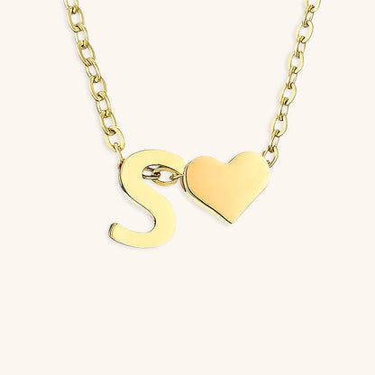 Gold Necklace with Initial and Heart