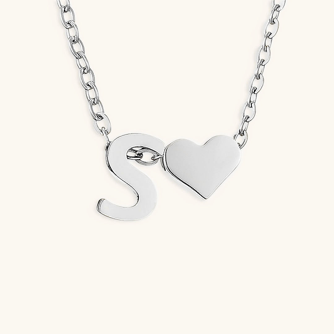Gold Necklace with Initial and Heart