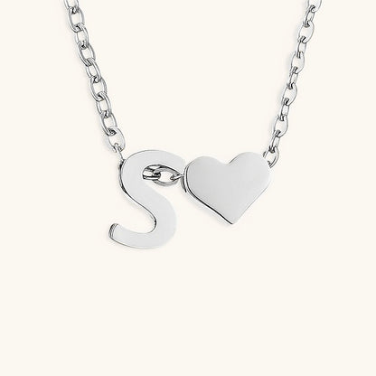 Gold Necklace with Initial and Heart