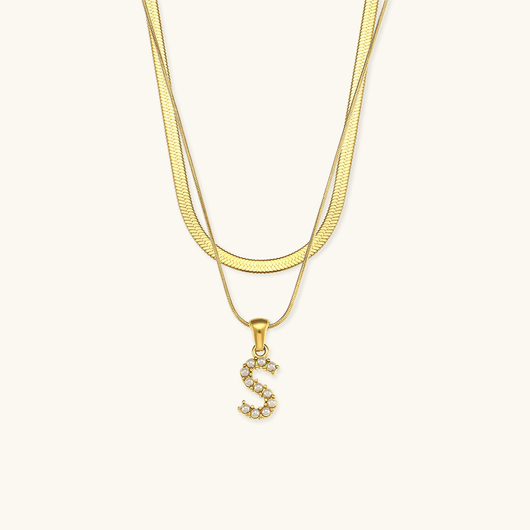 Layered Gold Necklace with Initial Letter