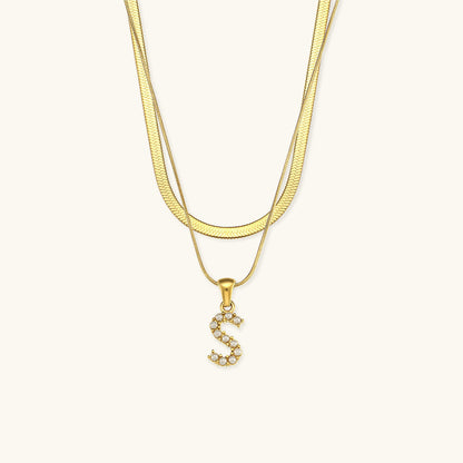 Layered Gold Necklace with Initial Letter