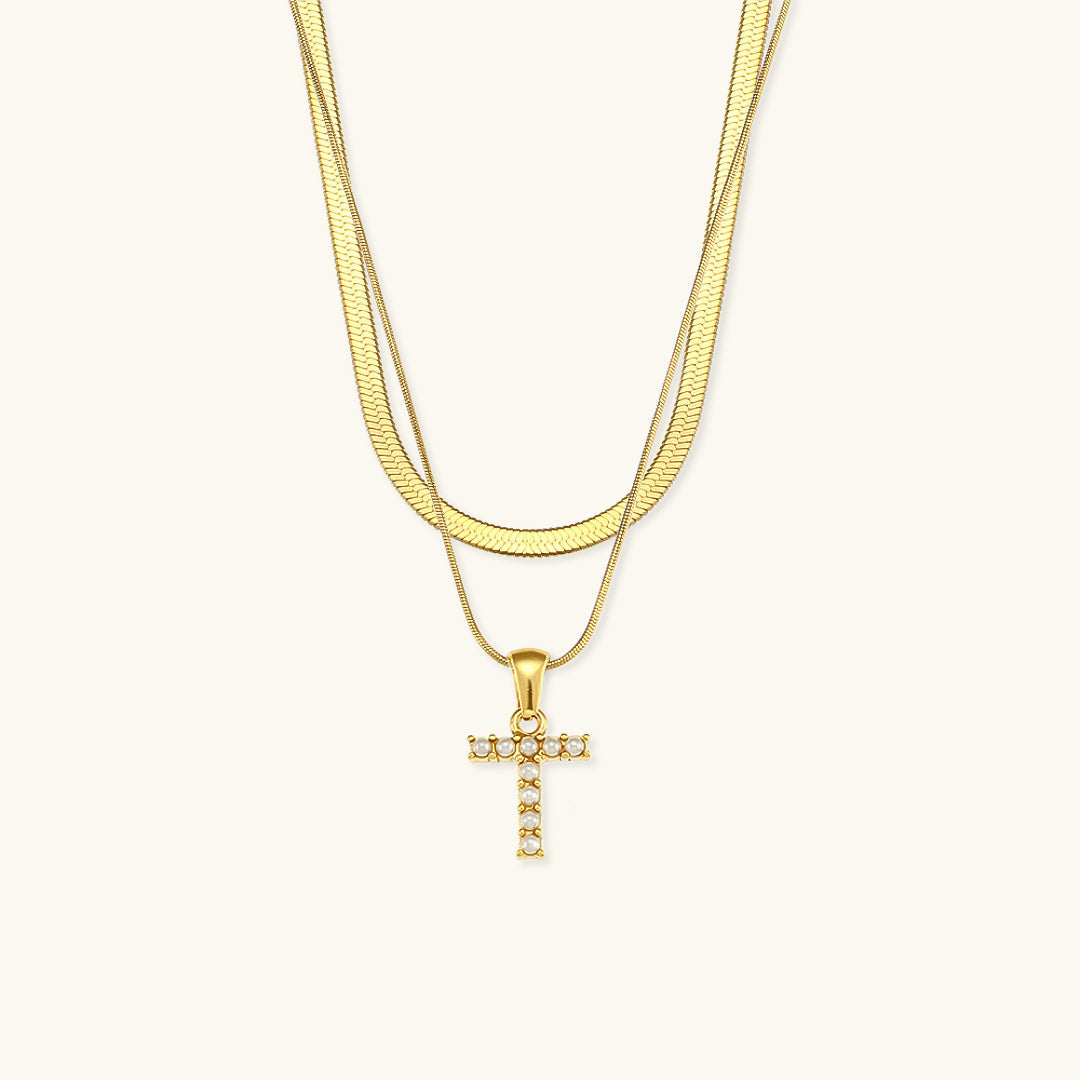 Layered Gold Necklace with Initial Letter