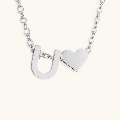Gold Necklace with Initial and Heart