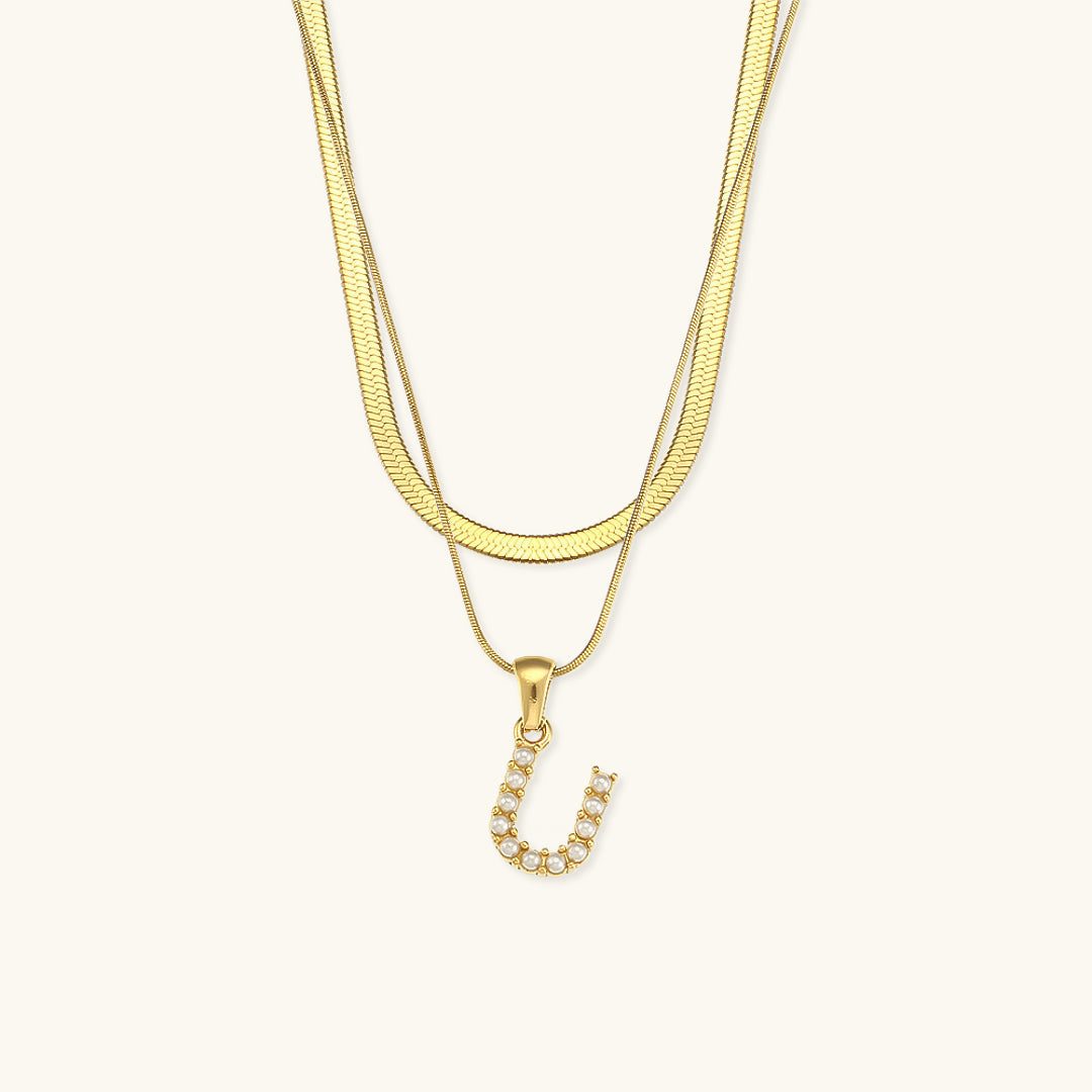 Layered Gold Necklace with Initial Letter
