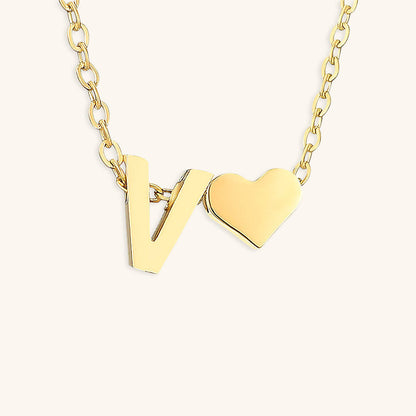 Gold Necklace with Initial and Heart