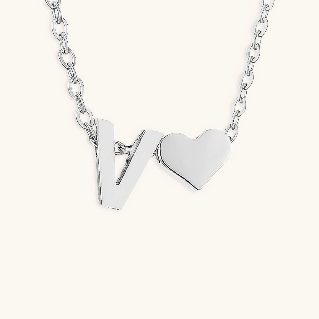 Gold Necklace with Initial and Heart