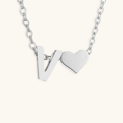 Gold Necklace with Initial and Heart