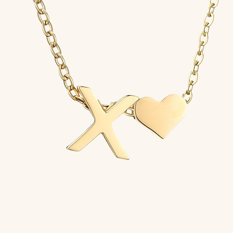 Gold Necklace with Initial and Heart