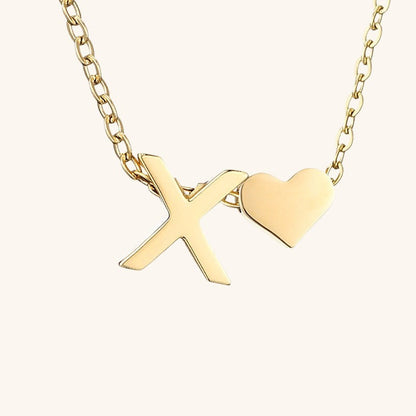 Gold Necklace with Initial and Heart