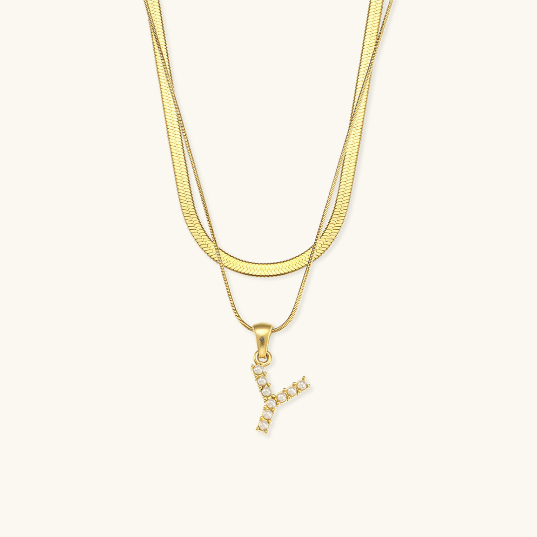 Layered Gold Necklace with Initial Letter