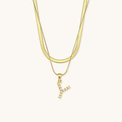 Layered Gold Necklace with Initial Letter