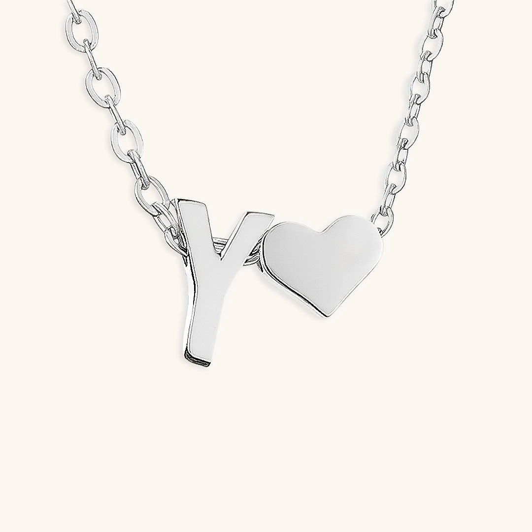 Gold Necklace with Initial and Heart
