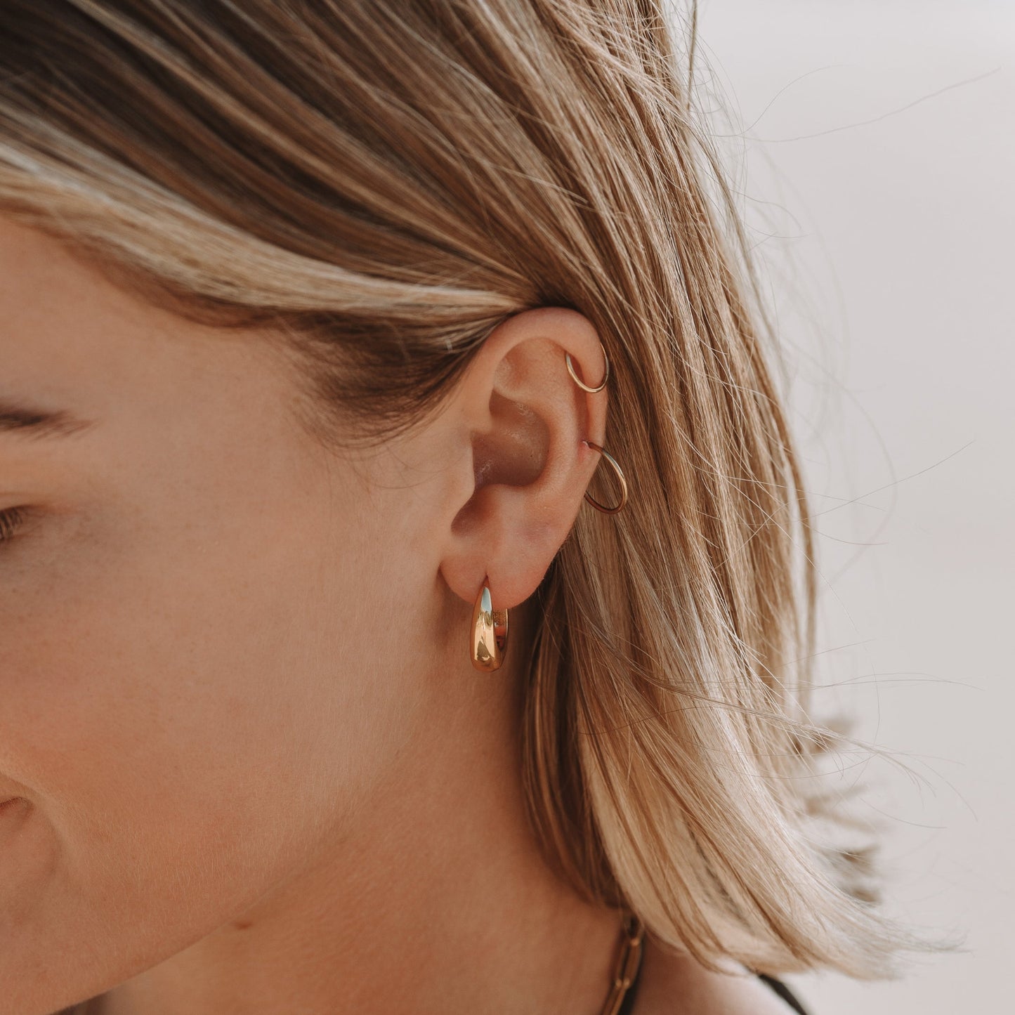 Oval Drop Gold Hoops
