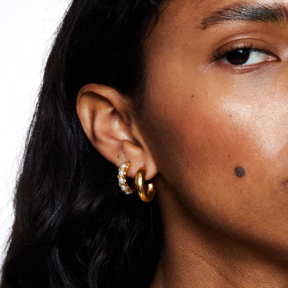 Mini Gold Pearl Hoop Earrings