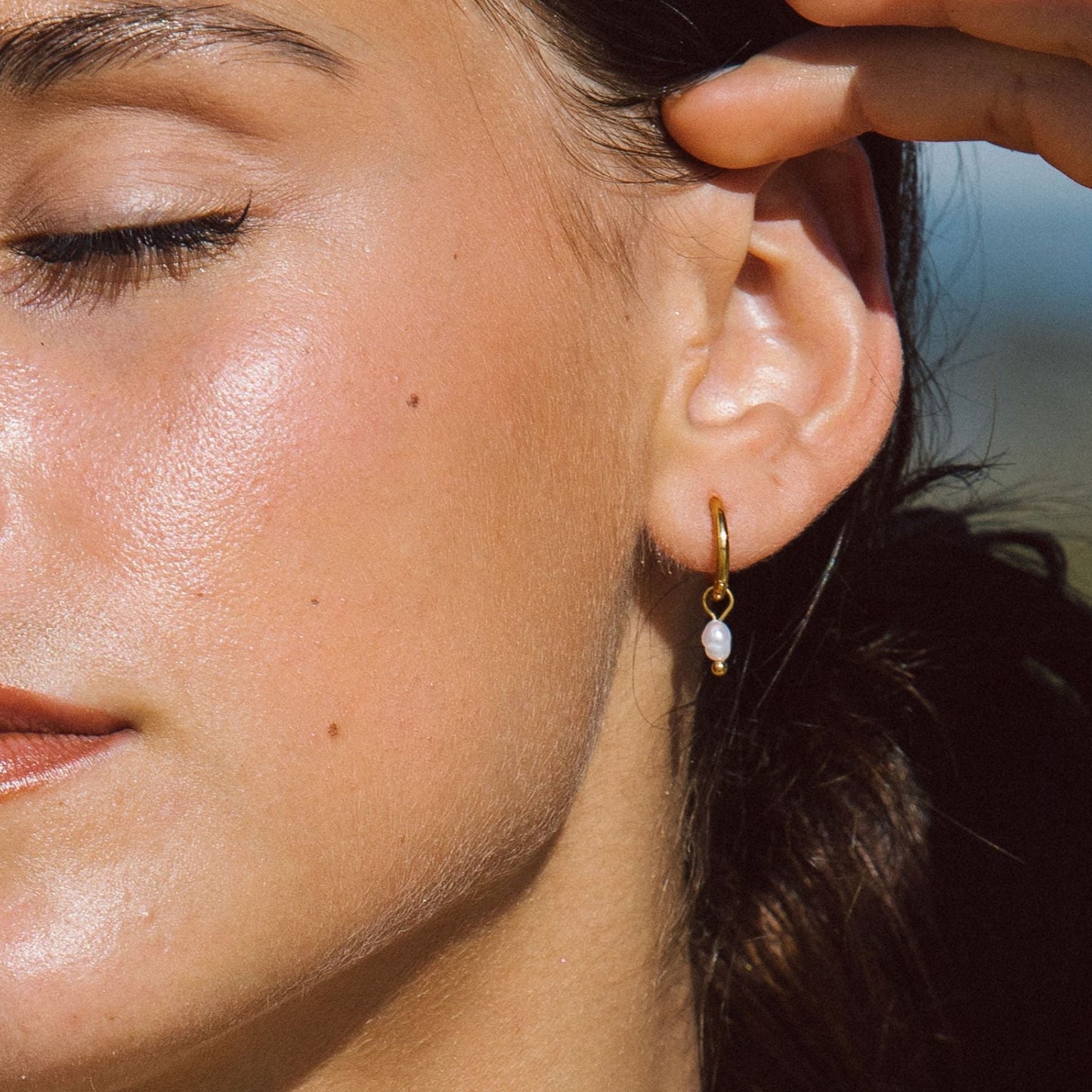 Huggie Hoop Earrings with Pearl
