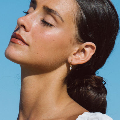 Huggie Hoop Earrings with Pearl