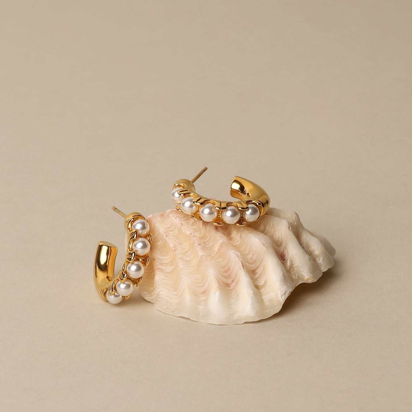 Mini Gold Pearl Hoop Earrings