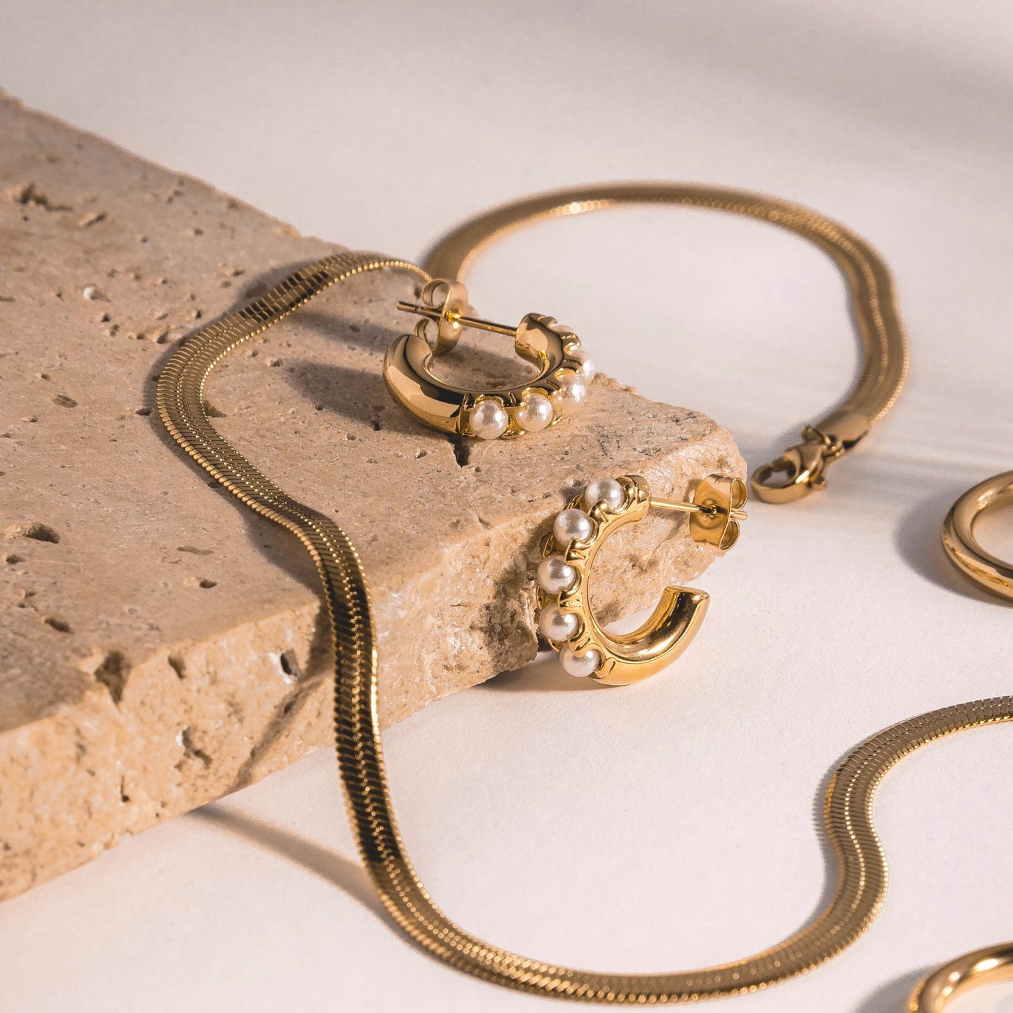 Mini Gold Pearl Hoop Earrings
