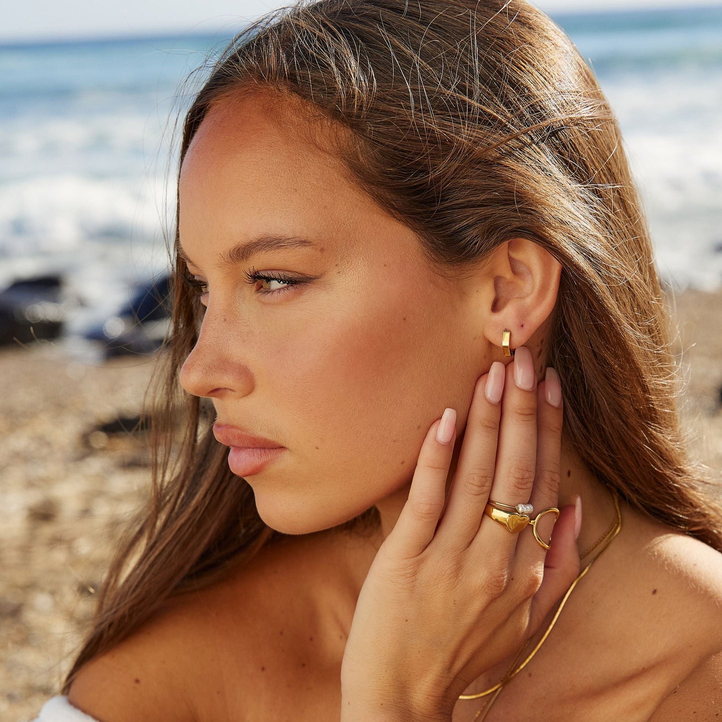 Gold-Plated Hexagonal Hoop Earrings