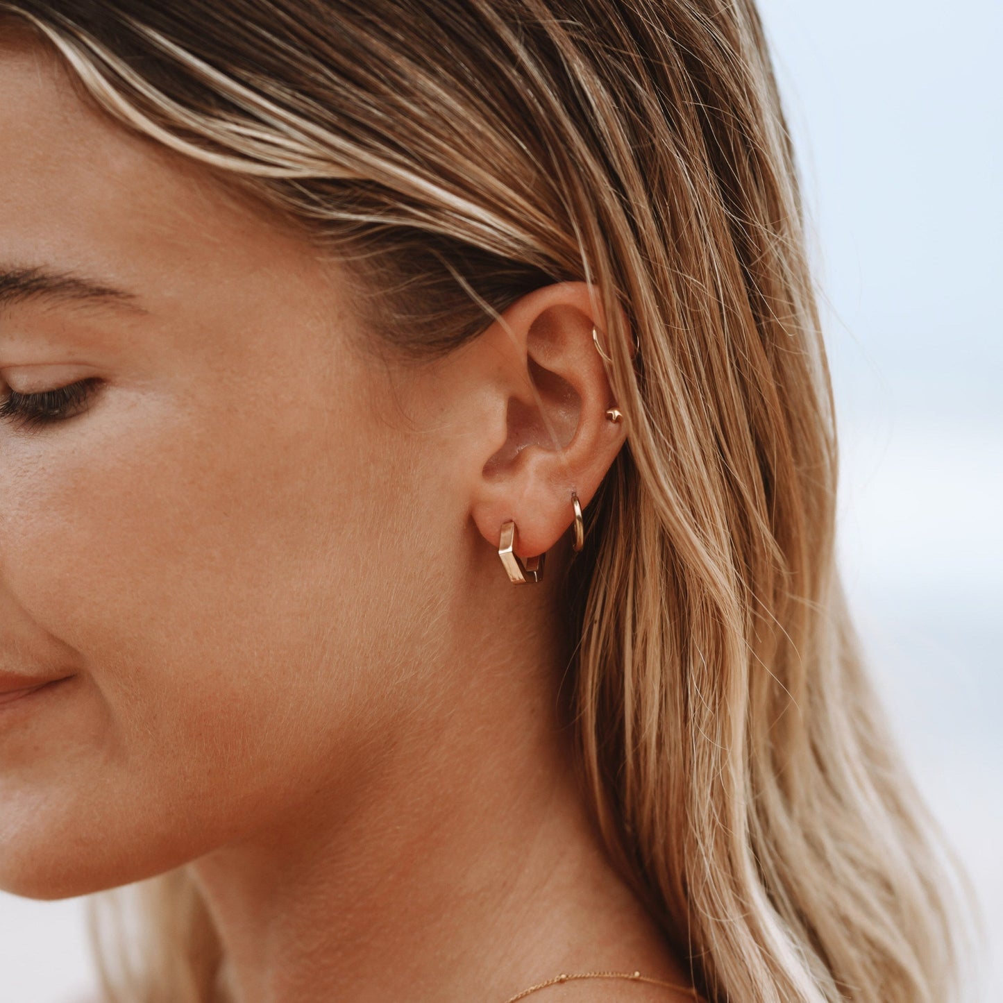 Gold-Plated Hexagonal Hoop Earrings