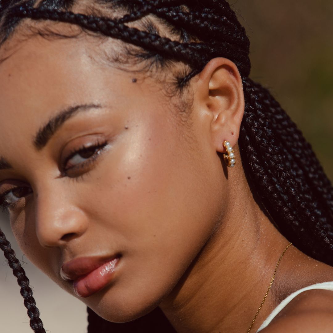 Mini Gold Pearl Hoop Earrings