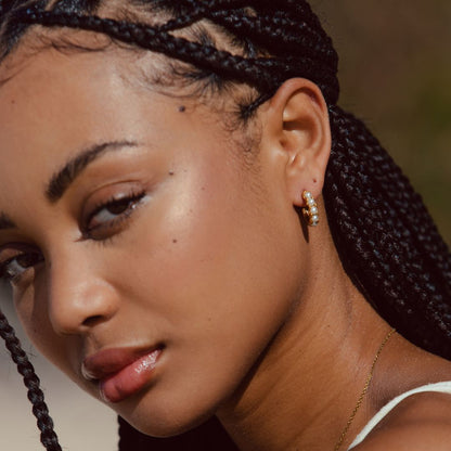 Mini Gold Pearl Hoop Earrings