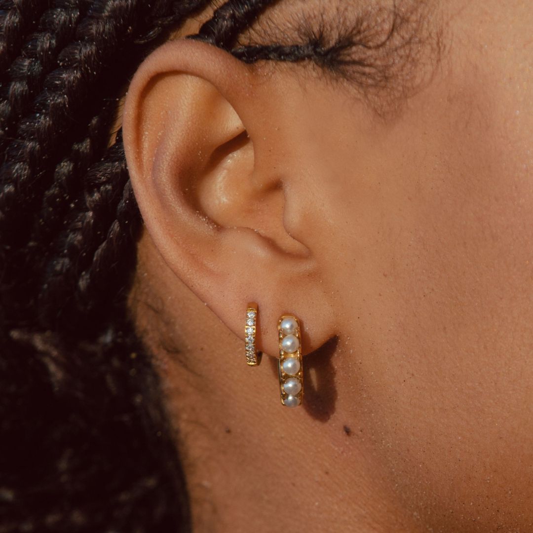 Mini Gold Pearl Hoop Earrings