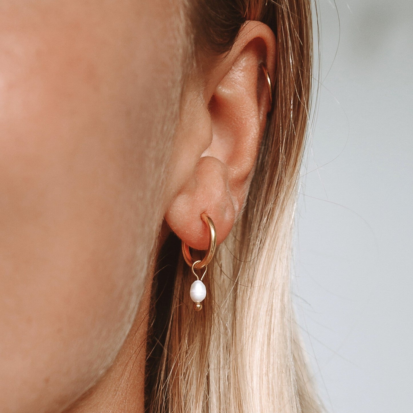 Huggie Hoop Earrings with Pearl