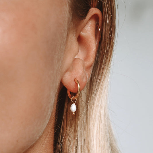 Huggie Hoop Earrings with Pearl