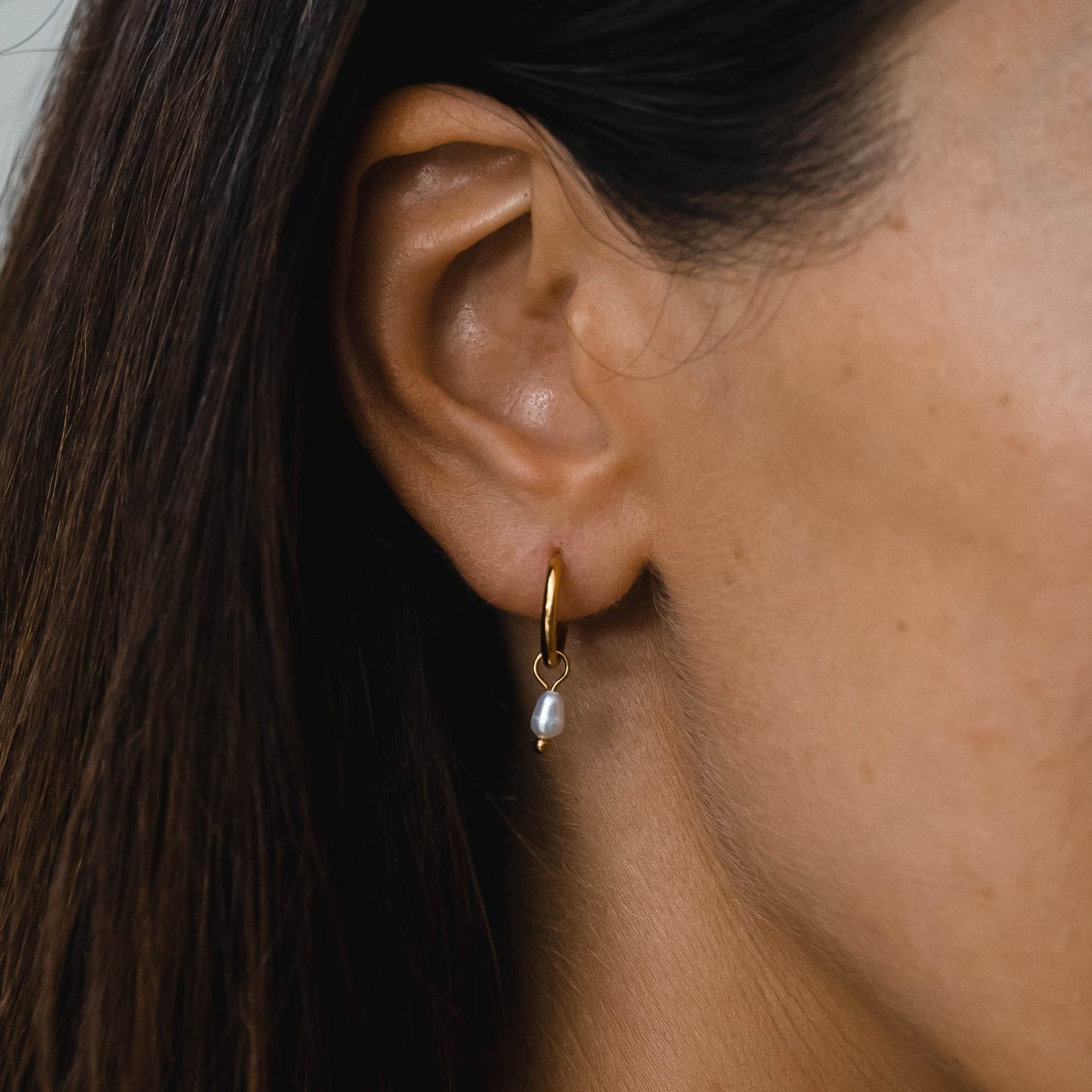 Huggie Hoop Earrings with Pearl