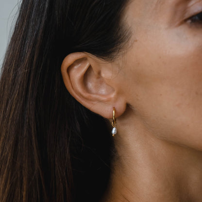 Huggie Hoop Earrings with Pearl