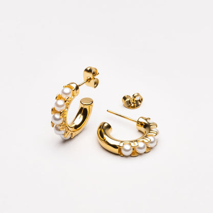 Mini Gold Pearl Hoop Earrings